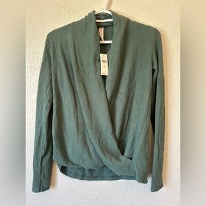 Daily Practice by Anthropologie Women's XS Cross-Front Knit Top Green Casual